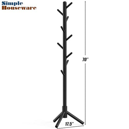 Simple Houseware Wooden Coat Rack Stand, Hall Tree with 9 Hooks, Black | Adjustable Tree Rack for Entryway, Hallway, Bedroom, Office - color: Black, style: Wooden