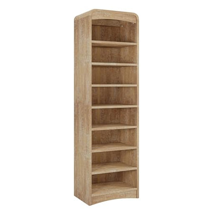 Tall Shoe Cabinet 8-Tier with Adjustable Shelves, Natural | Freestanding Shoes Organizer Cabinet for Entryway, Hallway, Living Room - color: Natural