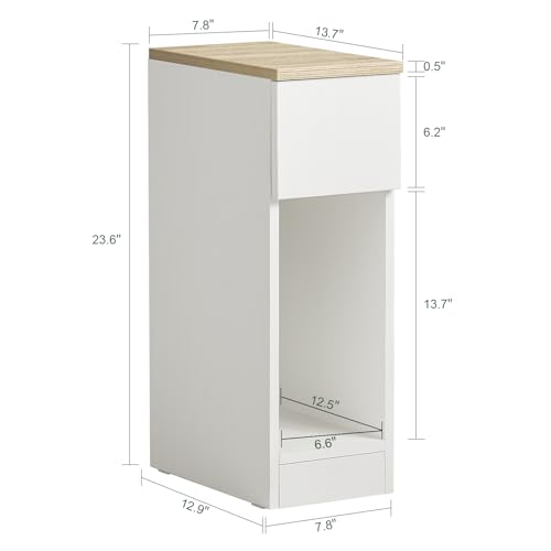 SoBuy Nightstand Narrow Night Stand Modern Design Bedside Furniture Slim End Table Storage Cabinet with Sliding Drawer and Open Compartment, White & Natural FBT111-WN | Slim Dorm Bedsid Table with Open Compartment, White & Natural FBT111-WN