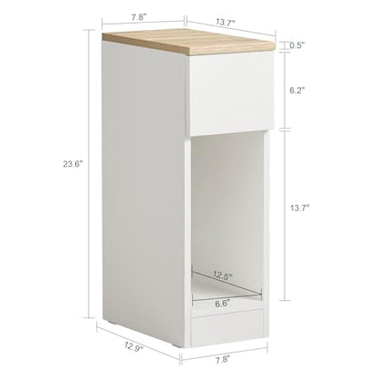 SoBuy Nightstand Narrow Night Stand Modern Design Bedside Furniture Slim End Table Storage Cabinet with Sliding Drawer and Open Compartment, White & Natural FBT111-WN | Slim Dorm Bedsid Table with Open Compartment, White & Natural FBT111-WN
