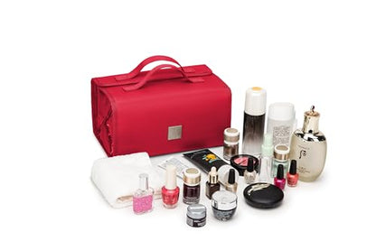 Roll Up Makeup Bag, Travel Toiletry Bag for Women with 4 Clear TSA Approved Pouches, Hanging Travel Organizer, Folding Cosmetic Bag for Men and Women - color: Red