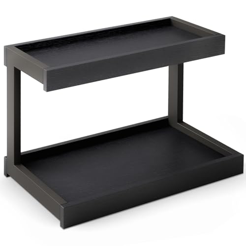 MARTY 2 Tier Spice Rack Organizer for Countertop, 15.8''L Coffee Station/Bathroom Organizer Countertop, Counter Shelf Desktop Storage Organizer for Kitchen, Bedroom, Office (Black) - color: Black, size: Medium