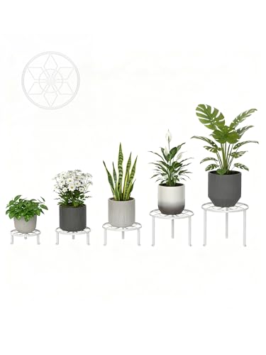 5-Pack Heavy Duty Plant Stand, Metal Flower Pot Holder for Indoor Outdoor Use - color: Diamond-White