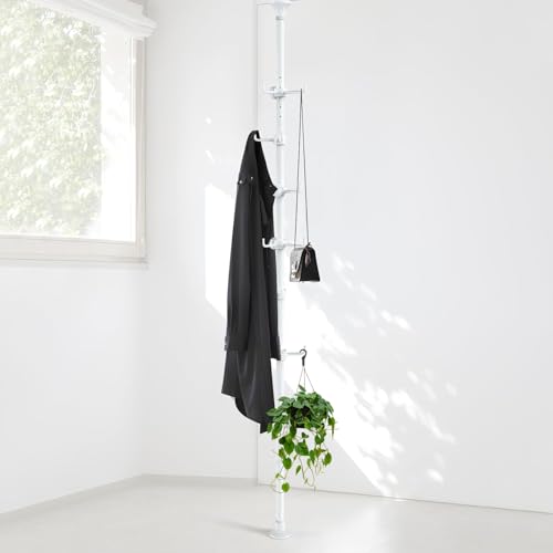 Coat Rack Freestanding, 56 to 125 inch Adjustable Tension Rod Coat Tree with 12 Hooks for Hanging Plant,Coat, Jacket, Hat, Scarf, Suitable for Living Room, Balcony, Kitchen White - color: White