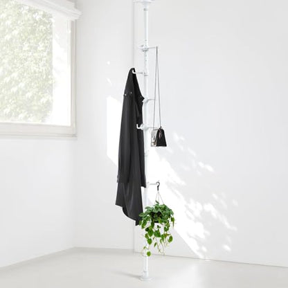 Coat Rack Freestanding, 56 to 125 inch Adjustable Tension Rod Coat Tree with 12 Hooks for Hanging Plant,Coat, Jacket, Hat, Scarf, Suitable for Living Room, Balcony, Kitchen White - color: White