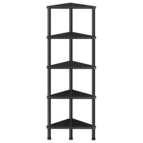 HOOBRO Corner Shelf Stand, Industrial 5-Tier Wall Corner Bookshelf with Metal Frame, Plant Display Shelf, Bookcase for Small Spaces, Bedroom, Living Room, Black BK33CJ01 - color: Black, size: 11.8"L x 11.8"W x 45.3"H