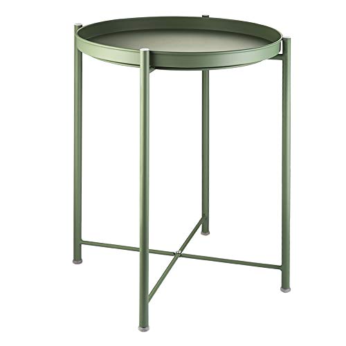 EKNITEY Small Side End Table - Metal Side Table Waterproof Small Sofa Coffee Side Tables Bedroom Indoor Outdoor with Removable Tray for Living Room Bedroom Balcony and Office - color: Atrovirens, size: 1 tier