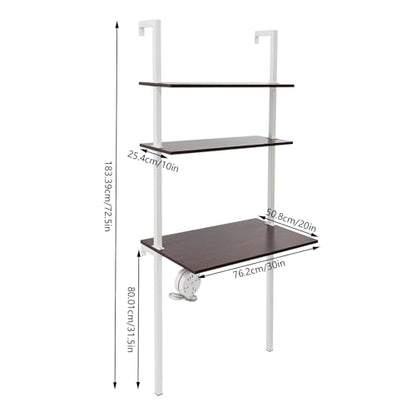 2-Shelf Industrial Wall Mount Ladder, Wall Mount Computer or Writing Desk, Computer Laptop Desk with Shelves, Floating Desk with Storage, Wall Table for Home Office, White (20"x30"x72.5") - color: White/ Brown