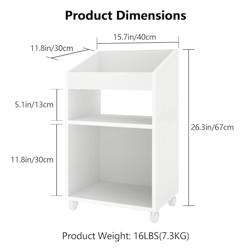 3-Tier Mobile Files Cabinet, Under Desk White Storage Organizer with Wheels for Home Office (White)