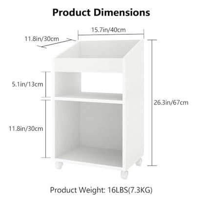 3-Tier Mobile Files Cabinet, Under Desk White Storage Organizer with Wheels for Home Office (White)