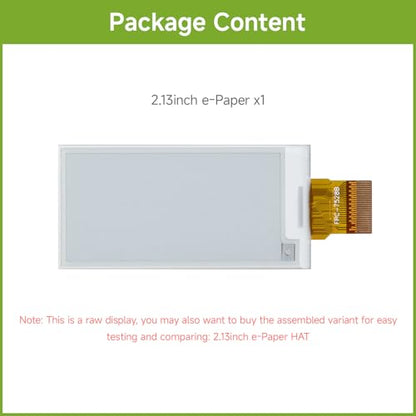 waveshare 2.13inch E-Ink Raw Display Compatible with Raspberry Pi 4B/3B+/3B/2B/B+/A+/Zero/Zero W/WH/Zero 2W Series Boards 250x122 Resolution SPI Interface Without PCB Supports Partial Refresh