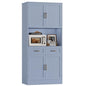 HOSTACK 71" Tall Kitchen Pantry Storage Cabinet, Modern Kitchen Hutch Bar Cabinet with Microwave Stand, Wood Buffet Sideboard with Hutch, Cupboard with Drawers, Shelves for Dining Room, Light Blue - color: Light Blue + Bronze Handles