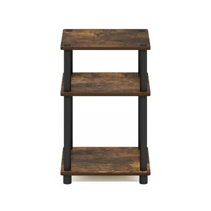 Furinno JUST Side Table, 3-Tier End Table, Open Shelves Night Stand, Bedside Table, Toolless Assembly, for Living Room, Bedroom, Bathroom, Amber Pine - color: Amber Pine/Black, size: 3-Tier, Round Pole, style: 1-Pack