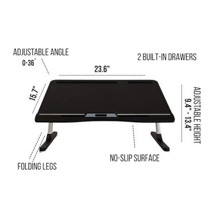 Xebec Air Desk Adjustable Laptop Lap Desk with Height & Tilt | Portable Standing Desk Converter | Foldable Bed Table with Storage Drawers & No-Slip Surface for Home Office Work
