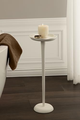 Kate and Laurel Alessia Modern Decorative Metal Drink Table, 8 x 8 x 22, White, Transitional Round Cast Aluminum Pedestal Plant Stand with Rough Texture and Wavy Scalloped Edge - color: White