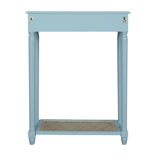East at Main Lenora Blue Narrow Console Table for Entryway with Drawer | 23.75-inch slim hallway table with cane shelf, solid wood frame, powder blue finish, coastal furniture for small spaces - color: Powder Blue