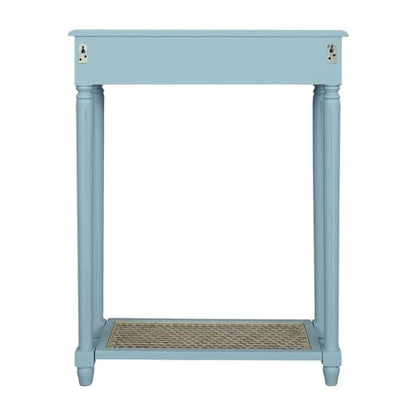 East at Main Lenora Blue Narrow Console Table for Entryway with Drawer | 23.75-inch slim hallway table with cane shelf, solid wood frame, powder blue finish, coastal furniture for small spaces - color: Powder Blue