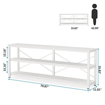 Tribesigns 71" Sofa Tables,Extra Long Couch Table, Narrow Long Console Table, Entryway Table,Sofa Table with 3 Tiers Storage Shelves (White) - color: White