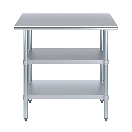 Stainless Steel Work Table with Double Undershelf – Commercial Prep Table for Restaurant, Kitchen, Bakery – NSF Certified (14 x 36) - size: 14x36