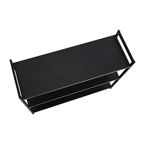 Household Essentials Jamestown Wide 3 Shelf Open Storage Bookshelf Black Oak Wood Grain and Black Metal - color: Black Oak