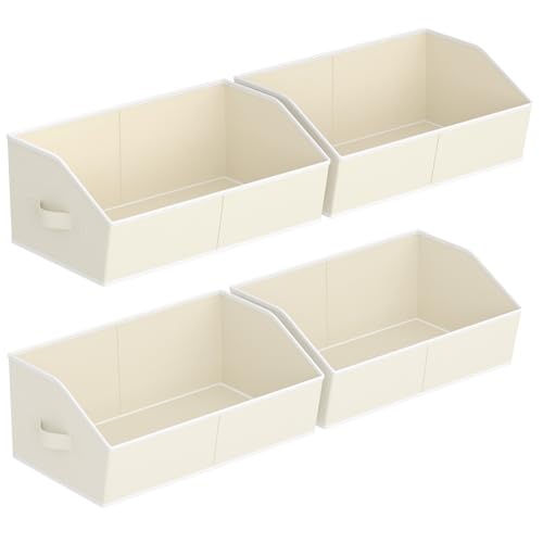 Storage Bins for Shelves - Large Trapezoid Closet Shelf Organizer, Fabric Organization Bins with Handles, Storage Baskets for Clothes, Towel, Purse, 4 Pack, Beige - color: Beige, size: XLarge -4 Pack
