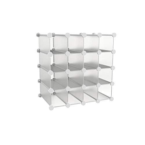 Cube Organizer 16 Cube Shelves with Interlocking, Customizable, Stackable Modular Cubby Shelving for Organization and Storage by Lavish Home (White)