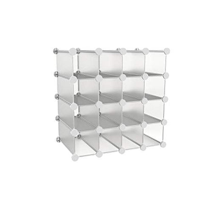 Cube Organizer 16 Cube Shelves with Interlocking, Customizable, Stackable Modular Cubby Shelving for Organization and Storage by Lavish Home (White)
