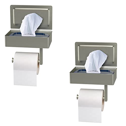 Brushed Nickel Toilet Paper Holder Wall Mounted with Shelf & Wipes Storage – Stainless Steel SUS304 Modern Toilet Tissue Roll Holder for Bathroom, Kitchen – Adhesive and Screw Installation - 2 Pack - color: Brushed Nickel - 2 Pack