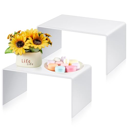 RattanView 2 Pcs 13 Inch Large Acrylic Risers Display Stands 5 mm Thick Acrylic Shelf Riser Showcase for Collectibles Jewelry Cupcakes Food Figures Perfume Cabinet (White) - color: White, size: 13 Inch, 5 mm