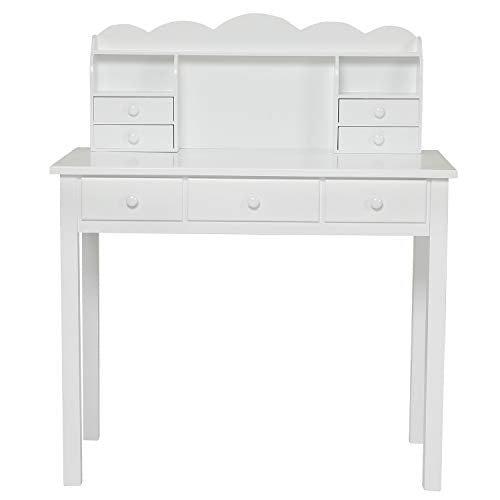 ADORNEVE White Home Office Desk with 7 Drawers and Hutch | Writing Desk, Student Desk Study Table, Small White Desks, Solid Pine Wood Legs - color: White, size: 36.2*19inch