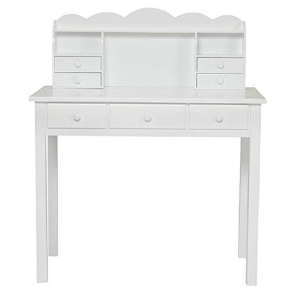 ADORNEVE White Home Office Desk with 7 Drawers and Hutch | Writing Desk, Student Desk Study Table, Small White Desks, Solid Pine Wood Legs - color: White, size: 36.2*19inch