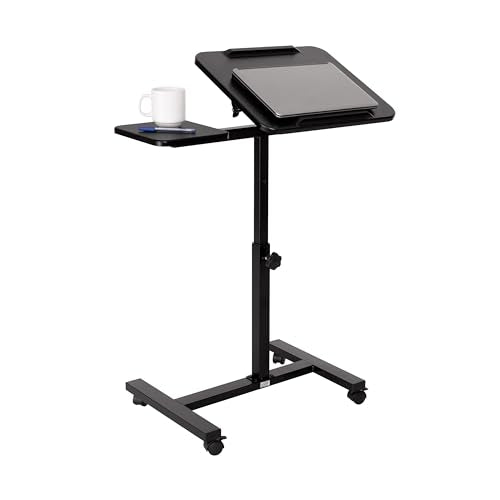 Seville Classics Airlift Height Adjustable Mobile Rolling Laptop Cart Computer Workstation Desk, Table for Home, Office, Classroom, Hospital, w/Wheels, Black, Tilt w/Side Table (28") (New Model) - color: Black, size: Tilt w/ Side Table (28") (NEW MODEL)