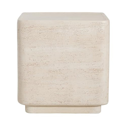 Christopher Knight Home Zax Lightweight MGO Outdoor Side Table, Square Accent Table with Stone-Like Texture, Weather Resistant Small End Table for Indoor/Outdoor Usage, No Assembly, Beige Travertine