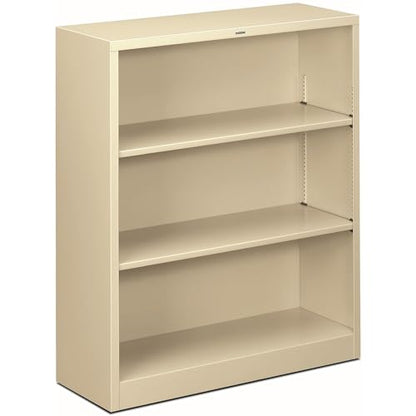 HON Metal Bookcase, 3 Shelves, 34-1/2 W by 12-5/8 D by 41 H, Putty - color: Putty, size: 3 Shelves
