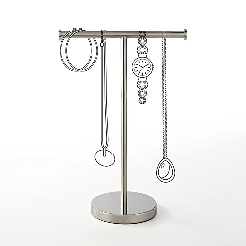 SunnyPoint Countertop Hand Towel Holder Stand – 16.5" Tall Stainless Steel T-Bar Rack with Weighted Base, Brushed Satin Nickel Finish – Jewelry Holder for Bathroom, Vanity, or Kitchen