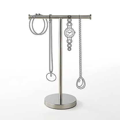 SunnyPoint Countertop Hand Towel Holder Stand – 16.5" Tall Stainless Steel T-Bar Rack with Weighted Base, Brushed Satin Nickel Finish – Jewelry Holder for Bathroom, Vanity, or Kitchen