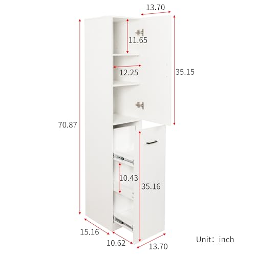71" Spice Cabinet Pantry Cabinet for Kitchen, Tall Slim Storage Cart with Door & 3-Tier Shelf, Narrow Side of Fridge Next to Fridge Storage, Freestanding Narrow Pantry Cabinet for Small Spacem, White