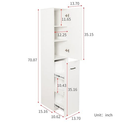 71" Spice Cabinet Pantry Cabinet for Kitchen, Tall Slim Storage Cart with Door & 3-Tier Shelf, Narrow Side of Fridge Next to Fridge Storage, Freestanding Narrow Pantry Cabinet for Small Spacem, White
