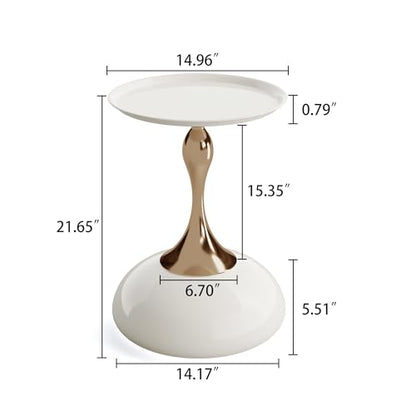 Luxury Round End Table White Gold Modern Small Side Table 15" Living Room Table Iron Sofa Coffee Table Cute Shape, White Gold - color: White