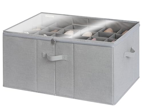 StorageWorks 24-Pair Large Shoe Storage Closet, Adjustable Dividers, Grey | Holds up to 24 Pairs, Foldable, Clear Lid, Reinforced Handles, Fits Sneakers, Sandals & Flats, For Closet, Entryway - color: Grey, size: Large
