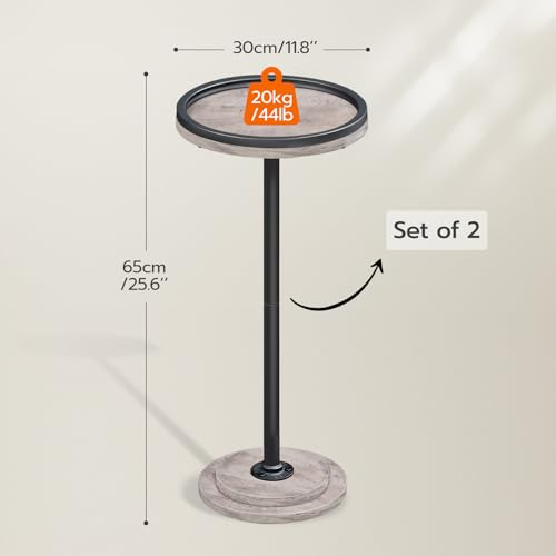 HOOBRO Small Round Side Tables, Set of 2, Drink Tables, Coffee Martini Tables with Pedestal Accent for Small Spaces in Living Room, Bedroom, Sofa Couch, Greige BG168BZP201 - color: Greige + Black