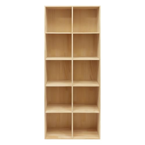 Wooden 10 Cube Shelf Bookcase, Floorstanding Bookshelf with Open Compartments & Back Panel 59.06x11.81x23.62 Inch, Solid Wood Cube Storage Organizer for Living Room, Bedroom, Home Office - size: 10 Cube