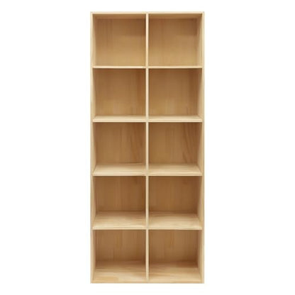 Wooden 10 Cube Shelf Bookcase, Floorstanding Bookshelf with Open Compartments & Back Panel 59.06x11.81x23.62 Inch, Solid Wood Cube Storage Organizer for Living Room, Bedroom, Home Office - size: 10 Cube
