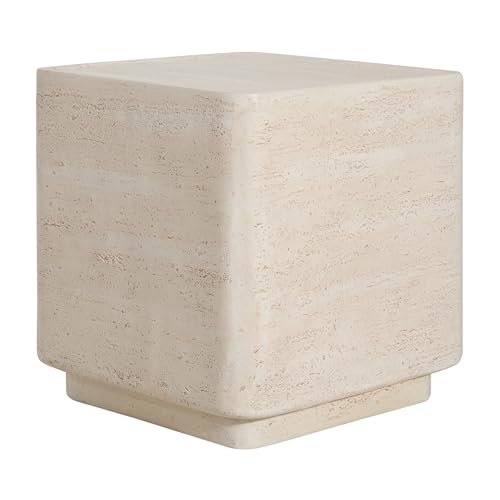 Christopher Knight Home Zax Lightweight MGO Outdoor Side Table, Square Accent Table with Stone-Like Texture, Weather Resistant Small End Table for Indoor/Outdoor Usage, No Assembly, Beige Travertine