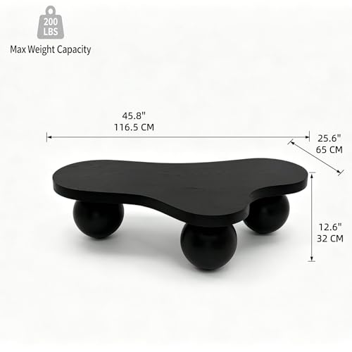 46" Cloud Coffee Table with 3 Ball Legs, Modern Irregular Center Table for Living Room, Low Cute Small MDF Tea Table for Bedroom, Space Apartment, Black - color: Cloud-46" Black