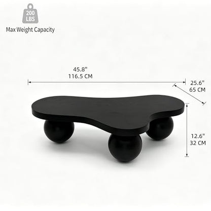 46" Cloud Coffee Table with 3 Ball Legs, Modern Irregular Center Table for Living Room, Low Cute Small MDF Tea Table for Bedroom, Space Apartment, Black - color: Cloud-46" Black
