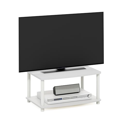 Furinno Turn-N-Tube TV Riser Stand, 2-Tier Small Elevated No Tools TV Stand, TV Console for TV up to 32 inch, 15.8 x 23.8 x 11, for Living Room, Bedroom, White - color: White/White, size: 2-Tier, 23.8"W