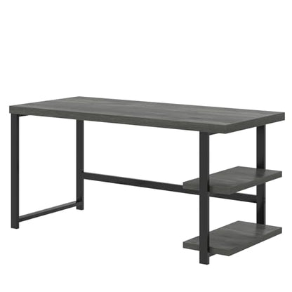 EXCEFUR Industrial Computer Desk, Home Office Desk with Storage Shelves, Wood Study Writing Table for Bedroom, Living Room, Grey, 53 Inch - color: Grey