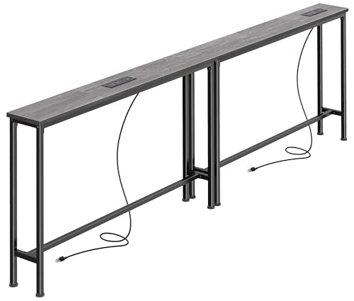 SUPERJARE 78.8 Inch Narrow Console Table with Outlet, Sofa Tables, Behind Couch Table, Long Entryway Tables with Charging Station, for Living Room, Charcoal Gray - color: Charcoal Gray, size: 5.7''D x 78.7''W x 29.7''H