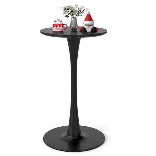Modern Tulip Round Bar Table, 41” Height Bistro Pub Table, Height Cocktail Bar Table with Metal Base and MDF Top for Kitchen, Dining Room, Home Bar, Café, Small Spaces, Black